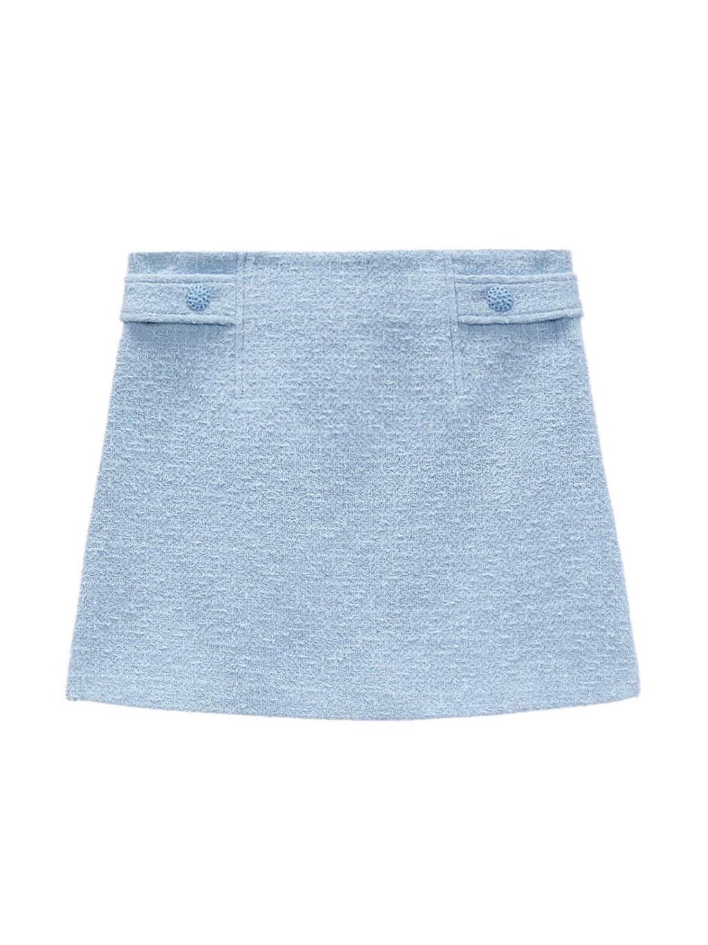 Zara Light Blue Boucl Mini Skirt With Waist Tabs